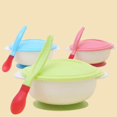 Picture of Baby Toddler Anti Slip Suction Bowl whit Temperature Spoon Lid Feeding Tableware 