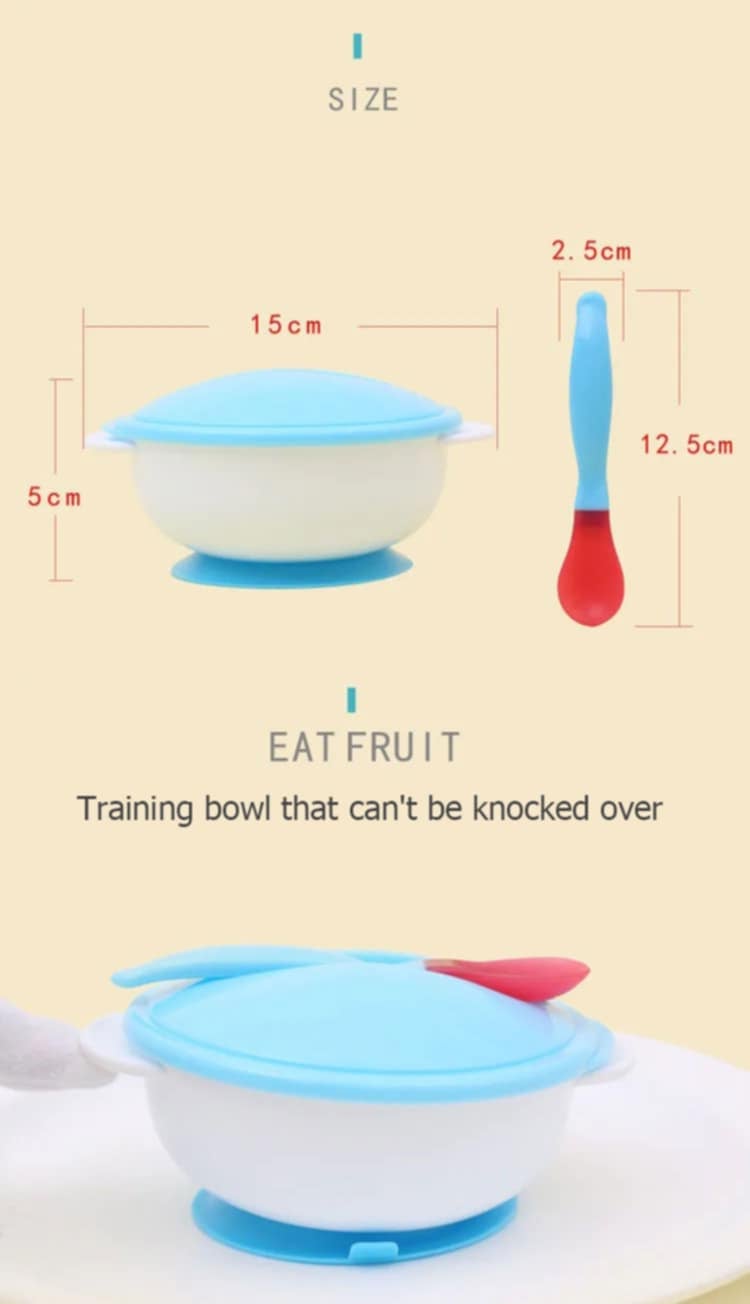 Picture of Baby Toddler Anti Slip Suction Bowl whit Temperature Spoon Lid Feeding Tableware 