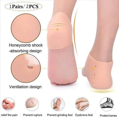 Picture of 2 pieces of a pair, Silicone Gel Heel Socks Insoles for Dry Hard Cracked Heel Repair Pad, Swelling & Pain Relief, Plantar Fasciitis For Foot Care Multicolor