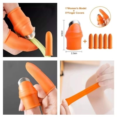 Picture of Silicone Vegetable And Fruits Thumb Cutter Finger cutter 5 in 1 Multicolor