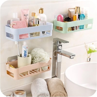 Picture of Wall Mounted Bathroom Rack Bathroom Storage Rack Kitchen Rack Storage Organizer Toilet Shelf Bathroom Organizer Bathroom Accessories Toilet Wall Rack Kitchen Organizer Shampoo Holder Rack Multicolor
