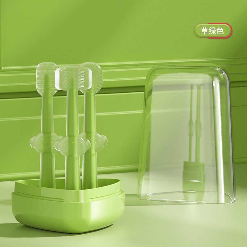 Picture of Baby Soft Bristle Toothbrush + U-Shaped Brush + Silicone Tongue Cleaner, 0-18 Months 3Pcs Set with Box