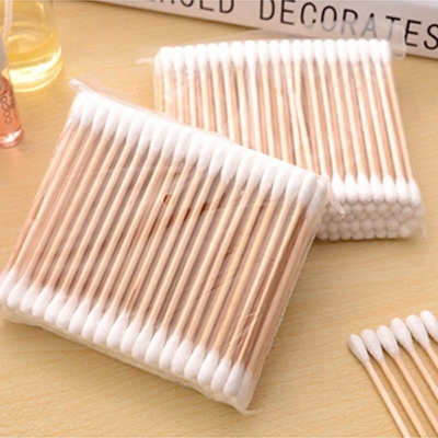 Picture of 100pcs Wood Stick Cotton Swab Applicator Q-tip Double Wooden Handle Sturdy 