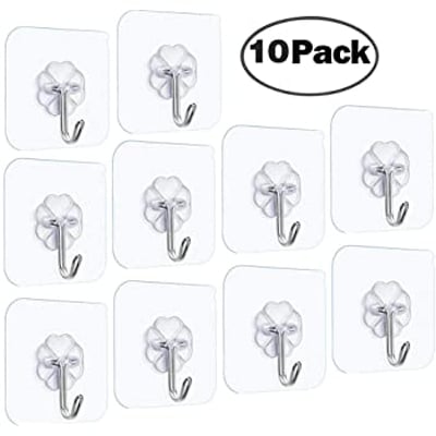 Picture of (10 pis) Transparent Self Adhesive Bathroom Kitchen Door Wall Hooks White