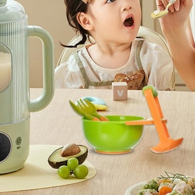 Picture of Mealtime Feeding Set For Kids Sturdy 4 Pieces Set Children's Tableware Utensil Set Safe Ergonomic Long Handle Toddler Utensils