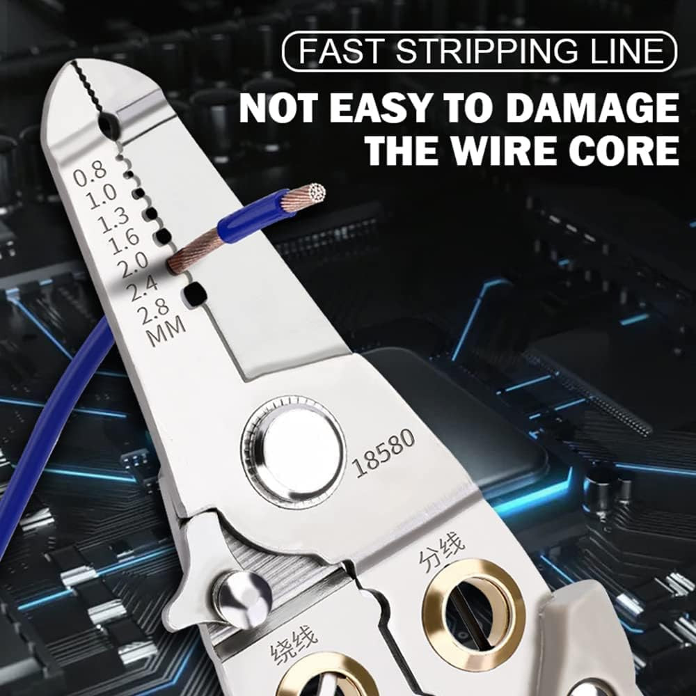 Picture of Wire Stripper And Crimping Tool for Electrician, Multifunction Stainless Steel Wire Puller Plier, 6 In 1 Cable Looping, Splitting, Cutting Pliers Electrical Stripping Tool