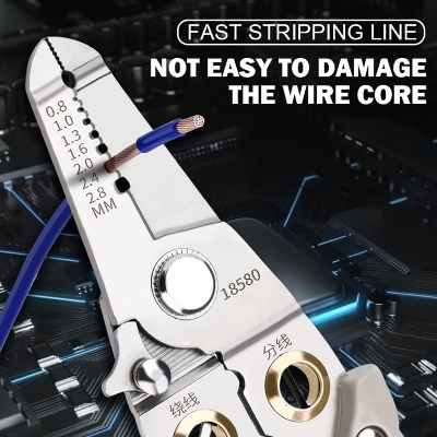 Picture of Wire Stripper And Crimping Tool for Electrician, Multifunction Stainless Steel Wire Puller Plier, 6 In 1 Cable Looping, Splitting, Cutting Pliers Electrical Stripping Tool
