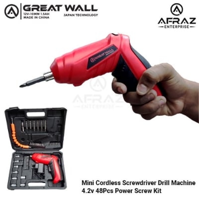 Picture of Mini Cordless Screwdriver Drill Machine 4.2v 48Pcs Power Screw Kit - Red