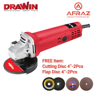 Picture of Angle Grinder 4 Inch DRAWIN With Cutting Disc, Flap Disc 2Pcs Free Item - Red