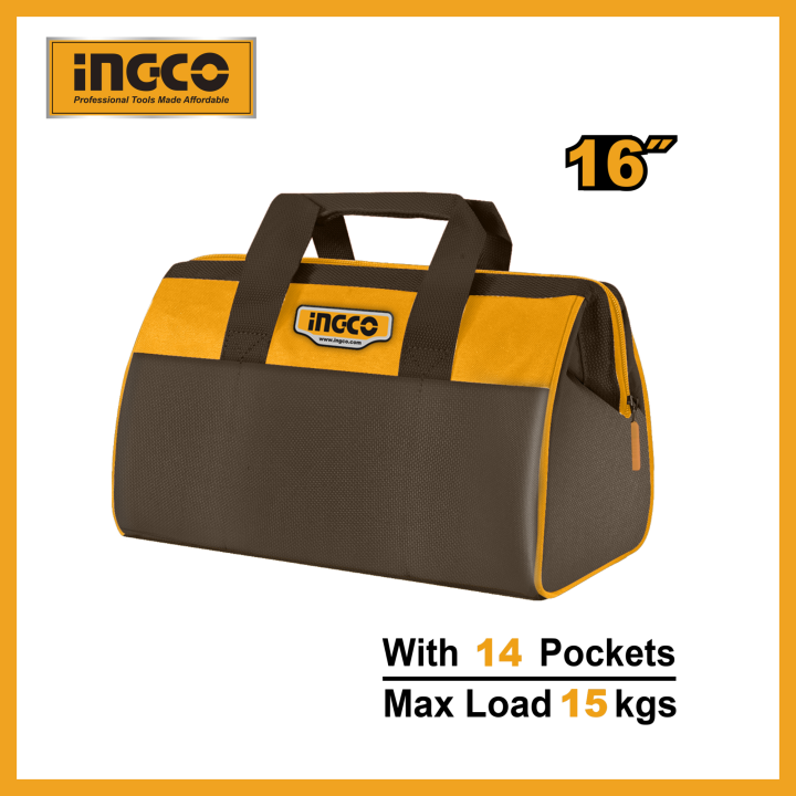 Picture of INGCO 16 Inch Tool Bag Organizer with Wide Mouth Water-proof Multi-use Tool Tote Bag HTBG281628 - Black
