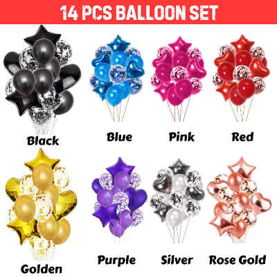 14 PCS Balloon Combo Pack for Anniversaries, Birthdays, and Special Occasions - Perfect for Home, Restaurants, and Showroom Decorations-(Pack of 14 Pcs)