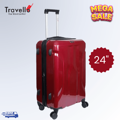 Picture of Travello Luxury Plus 24 Inch Ultra Light Weight Strong Build Quality Water-Resistant Double Caster Wheel Bigger Space Hardtop Luggage-Trolley Dark Red