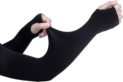 Picture of Arm Sleeves for Men and Women for Skinny fit With Thumb Hole Stretchable (Black 1 Pair) (Black)