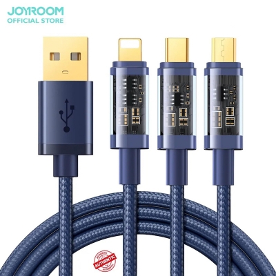 Picture of Joyroom S-1T3015A5 3.5A 3-in-1 Data Cable (USB-A to Lightning+Type-C+Micro) 1.2m- Blue