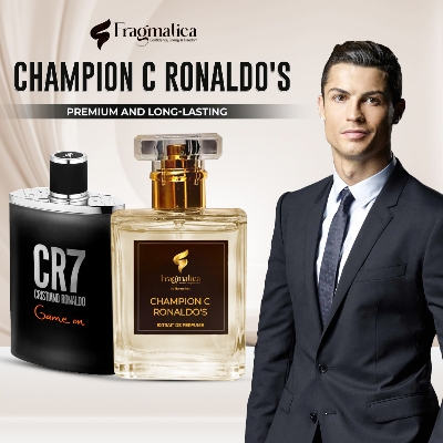 Picture of Champion's Edge Ronaldo's  - The "CR7"  Fragmatica x Honestime: Tribute Embrace the confident mix of crisp apple, fresh sage, and warm sandalwood. Highlighted by vetiver and vanilla. A bold, iconic scent for the man destined for success, Daraz exclusive! (10mg)