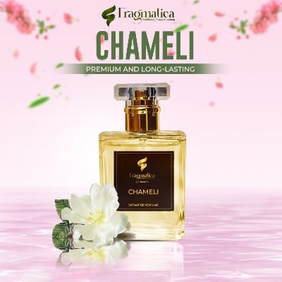 Picture of "Chameli's Embrace"  Fragmatica x Honestime: Chamelee Bloom - EDP. Infused with Pristine Jasmine, Dewy Greenery, & Clean Musk. The Essence of Purity for Effortless Grace. (30mg)