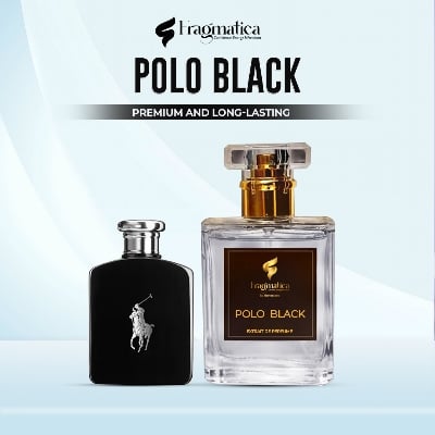 Picture of "Polo Black" Honestime's Fragmatica: Urban Depth -  a modern classic men's scent by Ralph Lauren. Inspired EDP. Discover Zesty Mandarin, Clean Ozone, & Warm Tonka Bean. A Sleek, Alluring & Confident Aroma. (100mg)