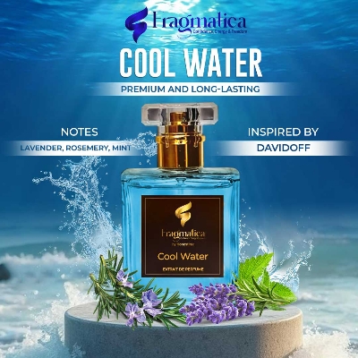 Picture of The Cool Water by Fragmatica : Inspired by Davidoff, this men's aquatic scent blends fresh mint, lavender, and marine notes for a crisp, long-lasting fragrance. Perfect for everyday wear, capturing the essence of the sea. (100mg)