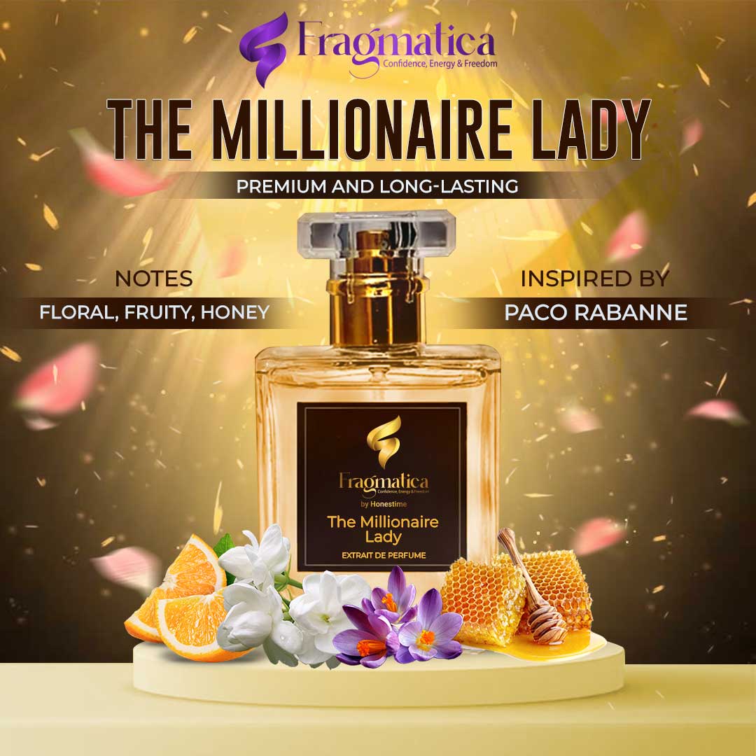 Picture of Fragmatica's Luxurious " The Millionaire Lady  " "Paco Rabanne Lady Million" Inspired EDP. Discover Vibrant Neroli, Intoxicating Gardenia, & Warm Amber. A Confident, Glamorous & Captivating Aroma. Exclusively from Honestime! (6mg,Not Specified)
