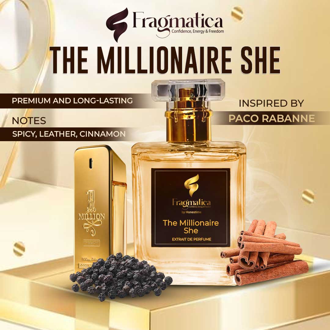 Picture of Fragmatica's Luxurious " The Millionaire Lady  " "Paco Rabanne Lady Million" Inspired EDP. Discover Vibrant Neroli, Intoxicating Gardenia, & Warm Amber. A Confident, Glamorous & Captivating Aroma. Exclusively from Honestime! (100 mg,Not Specified)