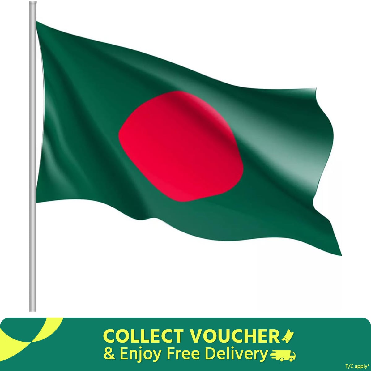 Picture of Bangladesh national flag is 5 feet by 3 feet - Great Value - Upscaled Quality - Multicolor