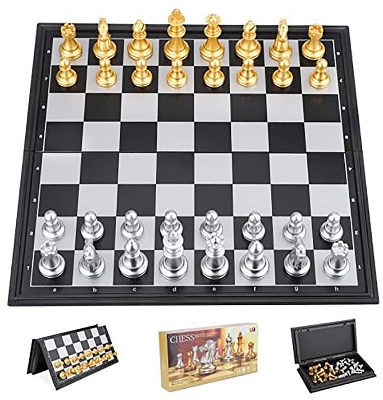 Picture of Magnetic & Folding Chess Board [UB Golden & Silver Color Chess Pieces] Size- 12.5" - Multicolor
