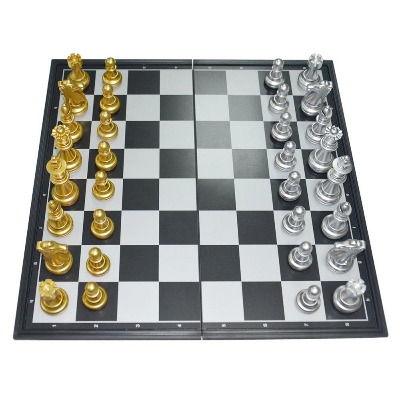 Picture of Magnetic & Folding Chess Board [UB Golden & Silver Color Chess Pieces] Size- 12.5" - Multicolor