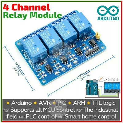 Picture of Arduino 4 channel relay module 4-channel relay control board with optocoupler. Relay Output 4 way relay module 