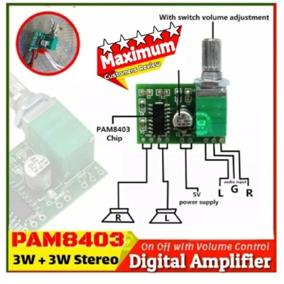 Picture of PAM8403 with Volume Control Audio Amplifier 3W Stereo Class D 