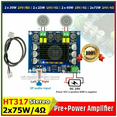 Picture of XH-M543 HT317 Dual Channel Power Digital Audio Power Amplifier Board 2x75W Amplificador DIY Module Similar TPA3116D2 Multicolor