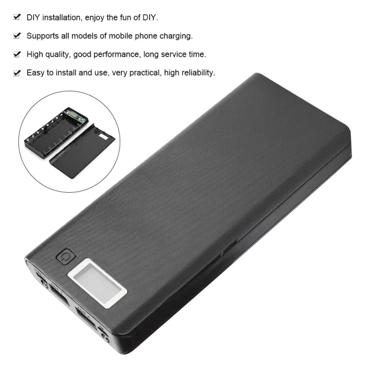 Picture of 8x18650 Power Bank Casing with Digital LCD Display Circuit 5V 2A 2xUSB Output 2xCharging Port without Battery for Mobile Phone Charging 5V USB LED etc Black