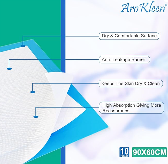 Picture of 90 X 60 CM Disposable Under Sheet Super Absorbent Polymer & Soft Surface | Skin Friendly | 5 Layered Leak Proof Technology- 100 % Water Proof & Non Slip | 10 Count- Large Size ( Pack of 1) - Large