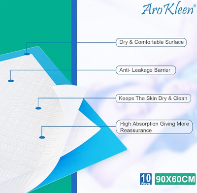 Picture of 90 X 60 CM Disposable Under Sheet Super Absorbent Polymer & Soft Surface | Skin Friendly | 5 Layered Leak Proof Technology- 100 % Water Proof & Non Slip | 10 Count- Large Size ( Pack of 1) - Large