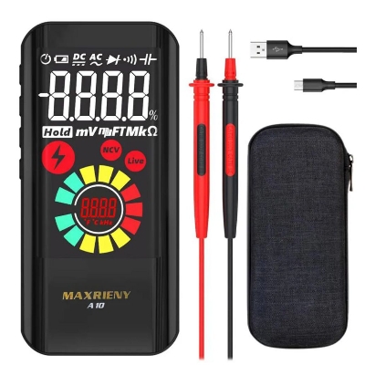 Picture of MAXRIENY A10 Rechargeable Lithium Battery Color LCD Screen Intelligent Digital Multimeter 9999 Counts NCV Direct Current AC Voltage Resistance Capacitance Black