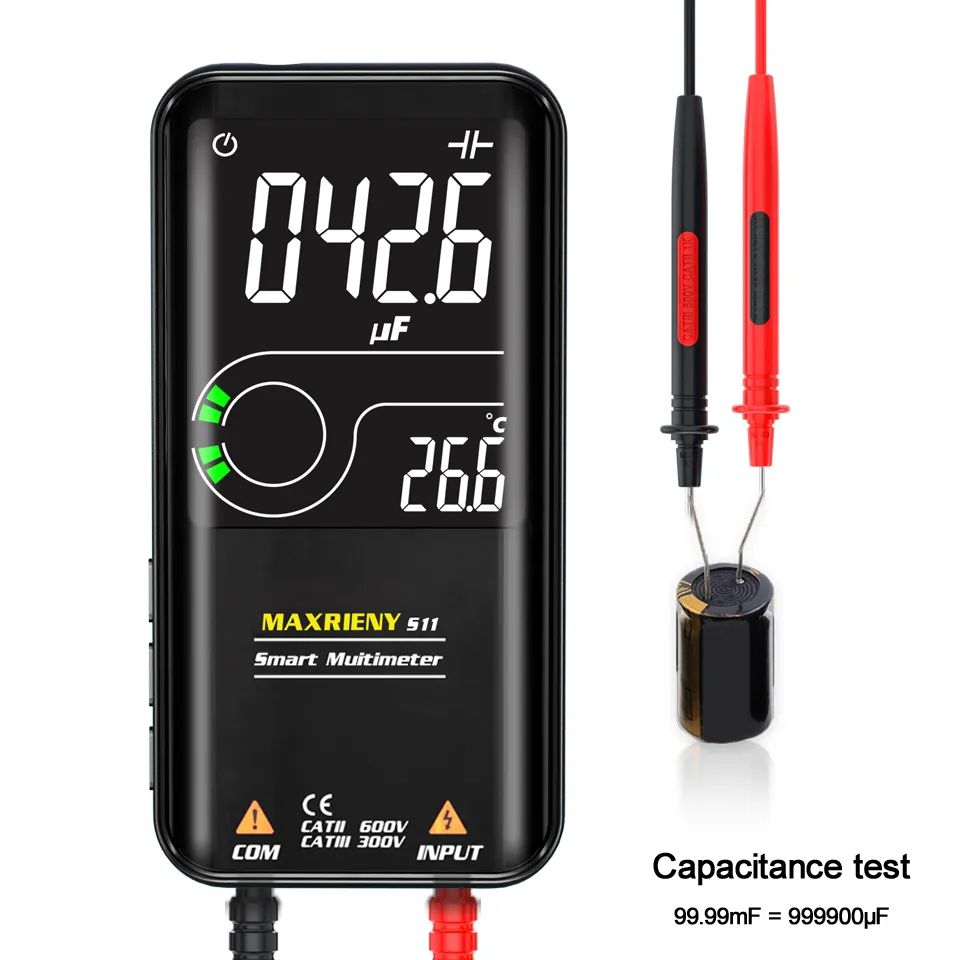 Picture of MAXRIENY A10 Rechargeable Lithium Battery Color LCD Screen Intelligent Digital Multimeter 9999 Counts NCV Direct Current AC Voltage Resistance Capacitance Black
