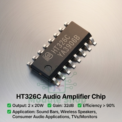Picture of HT326C ESop-16 HT326 Class D Audio Amplifier Chip 2x20w Stereo 32dB Gain 4.5V to 20V Supply for ・Sound Bars ・Wireless Speakers
・Consumer Audio Applications
・TVs/MonitorsCA-502MT ZK-MT21 ZK-502MT CA-MT21 Silver