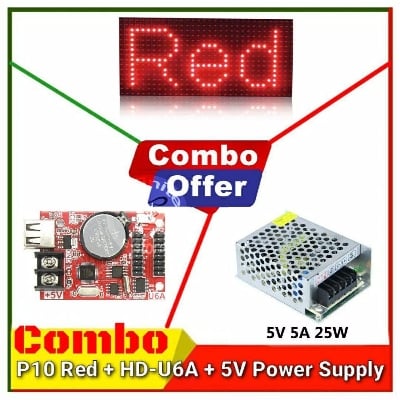 Picture of P10 Red Green White LED module DIP 32*16 + HD-U6A Led Controller + 5V A Power Supply Combo Package for Single color LED display Scrolling message led sign Digital Clock 