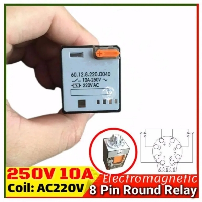 Picture of Relay 220VAC 10A Mini Electromagnetic Relay 60.12.8.220.0040 General Purpose Relay Coil Voltage AC 220V 2 pole 8 Pin Round Use for Household and Industrial Similar Finder Fender MK2-P1 Dark Grey