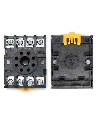 Picture of DIN Rail Mounted 8 Round Pins Relay Holder Socket 8 Pin Reay Base 2-M4X20 for MK2P-I AH2-Y For Omron Finder 8 pin Relay Temperature and Timers 8 Pin Round Base