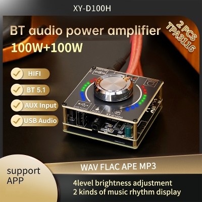 Picture of XY-D100H Hifi Level 100W+100W Stereo Bluetooth Digital Amplifier Board Tpa3116 Module Power Amplifier Board Supports App Similar ZK-MT21 ZK-502L ZK-502MT ZK-TB21 Black