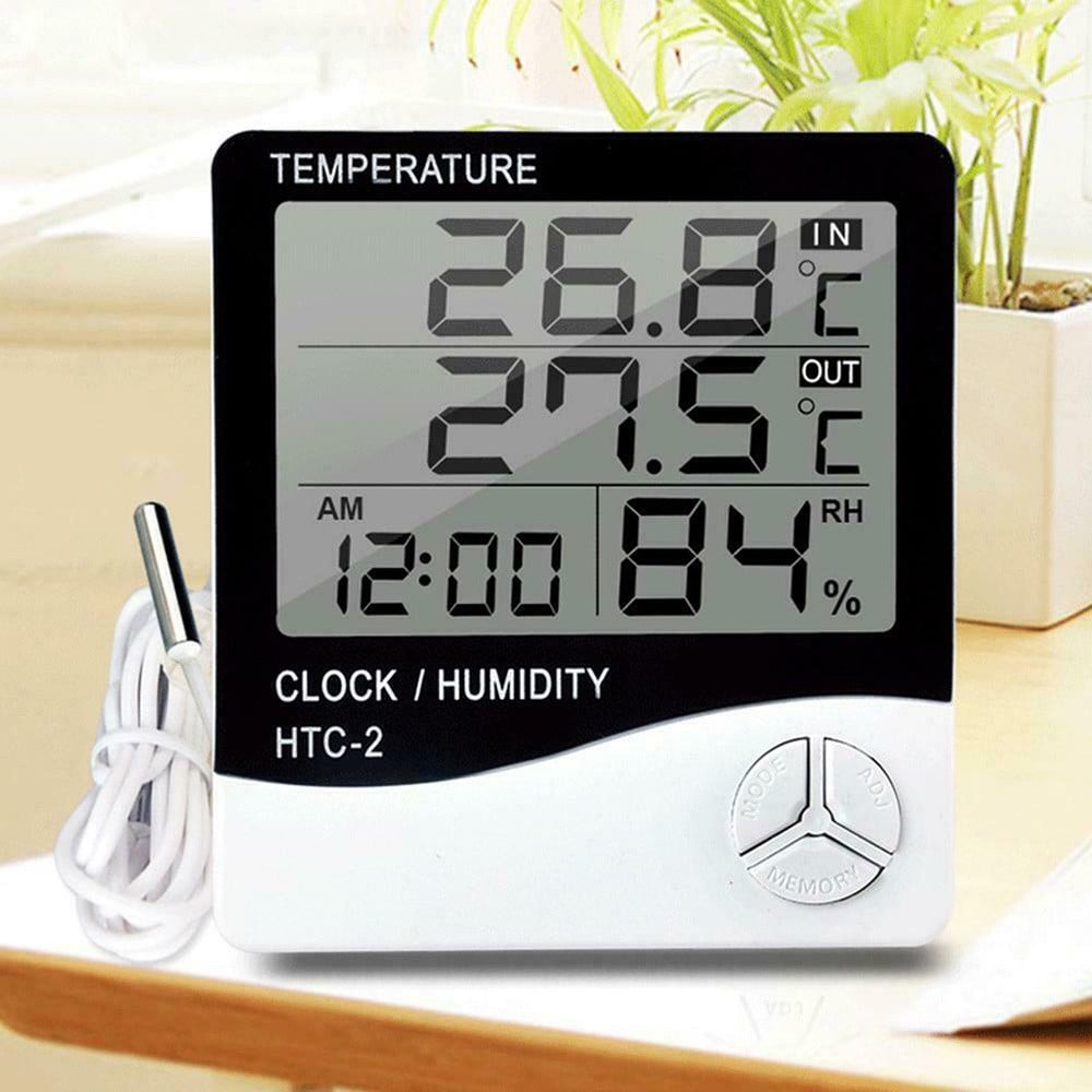 Picture of HTC-2 Digital LCD Thermometer Hygrometer Electronic Temperature Humidity Meter Weather Station Indoor Outdoor Tester Alarm Clock HTC 2 Hygrometer replace HTC-2 HTC-2A Black & White