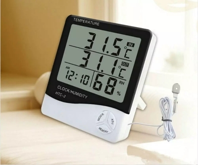 Picture of HTC-2 Digital LCD Thermometer Hygrometer Electronic Temperature Humidity Meter Weather Station Indoor Outdoor Tester Alarm Clock HTC 2 Hygrometer replace HTC-2 HTC-2A Black & White
