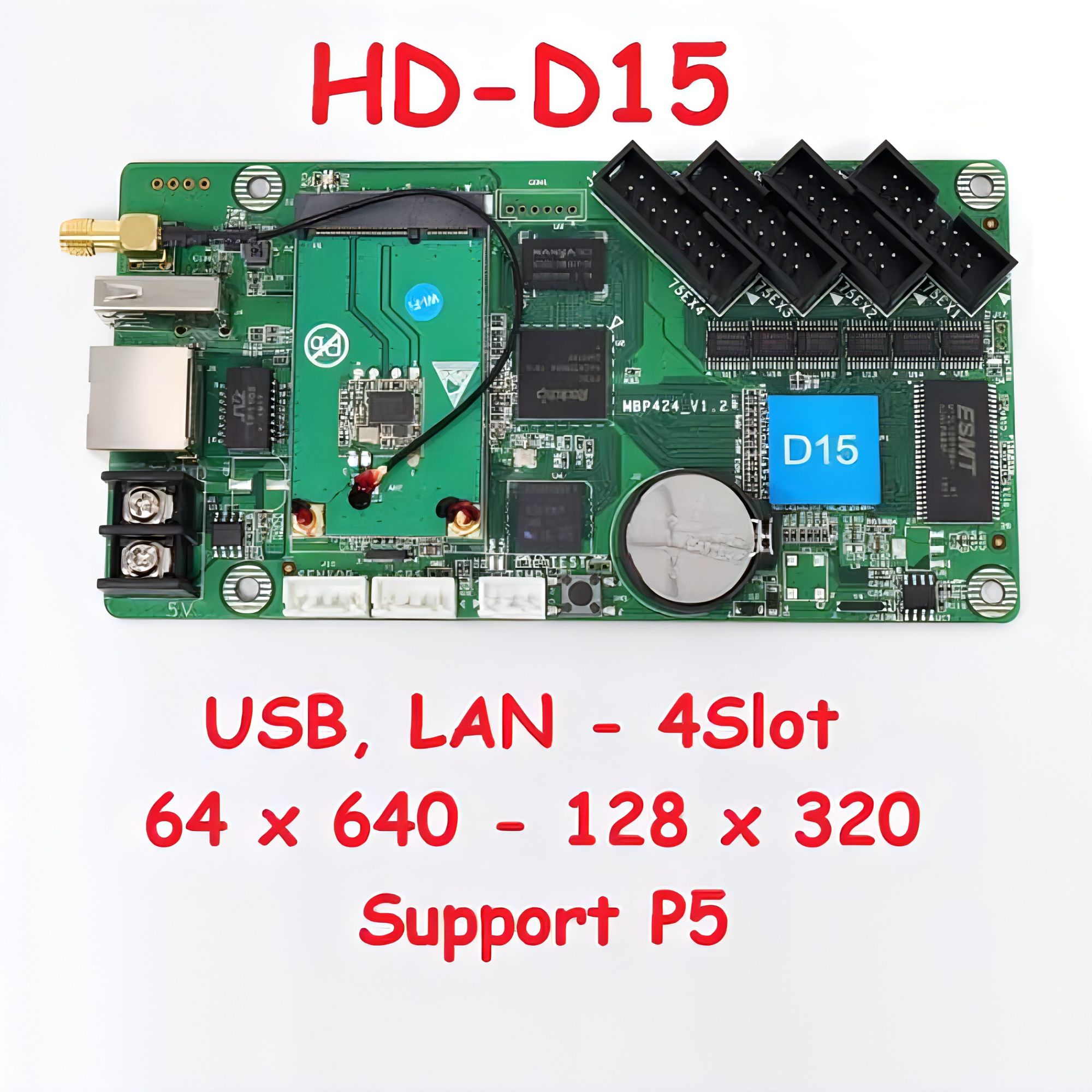 Picture of LED Display Control Card Huidu HD-D15 High performance strip video screen controller 4GB Program Memory 720p Video Play Huidu HD-D15 Attractive Graphic Animation Control range 640x64 support p2 p2.5 P3 P6 rgb full color Green