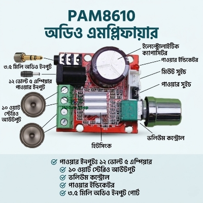 Picture of PAM8610 Volume Control Audio Amplifier 2x15W Stereo Similar TDA2030 XH-M139 