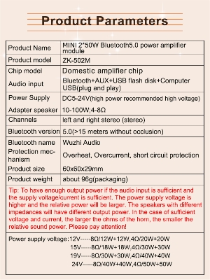 Picture of ZK-502M 50W+50W Mini BT-Compatible 5.0 Power Audio Amplifier Board Stereo Music Amplificad Module Home Theate Black