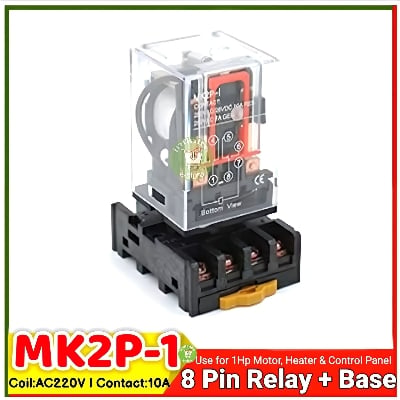 Picture of MK2P-1 10A 250V AC Mini Electromagnetic Relay with 8 Pin Round Base General Purpose Relay Coil Voltage AC 220V 2 pole 8 Pin Round Use for Household and Industrial Replace Finder Relay 