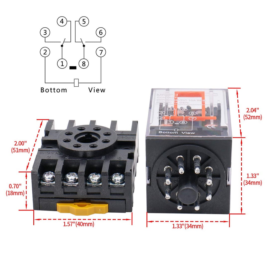 Picture of MK2P-1 10A 250V AC Mini Electromagnetic Relay with 8 Pin Round Base General Purpose Relay Coil Voltage AC 220V 2 pole 8 Pin Round Use for Household and Industrial Replace Finder Relay 