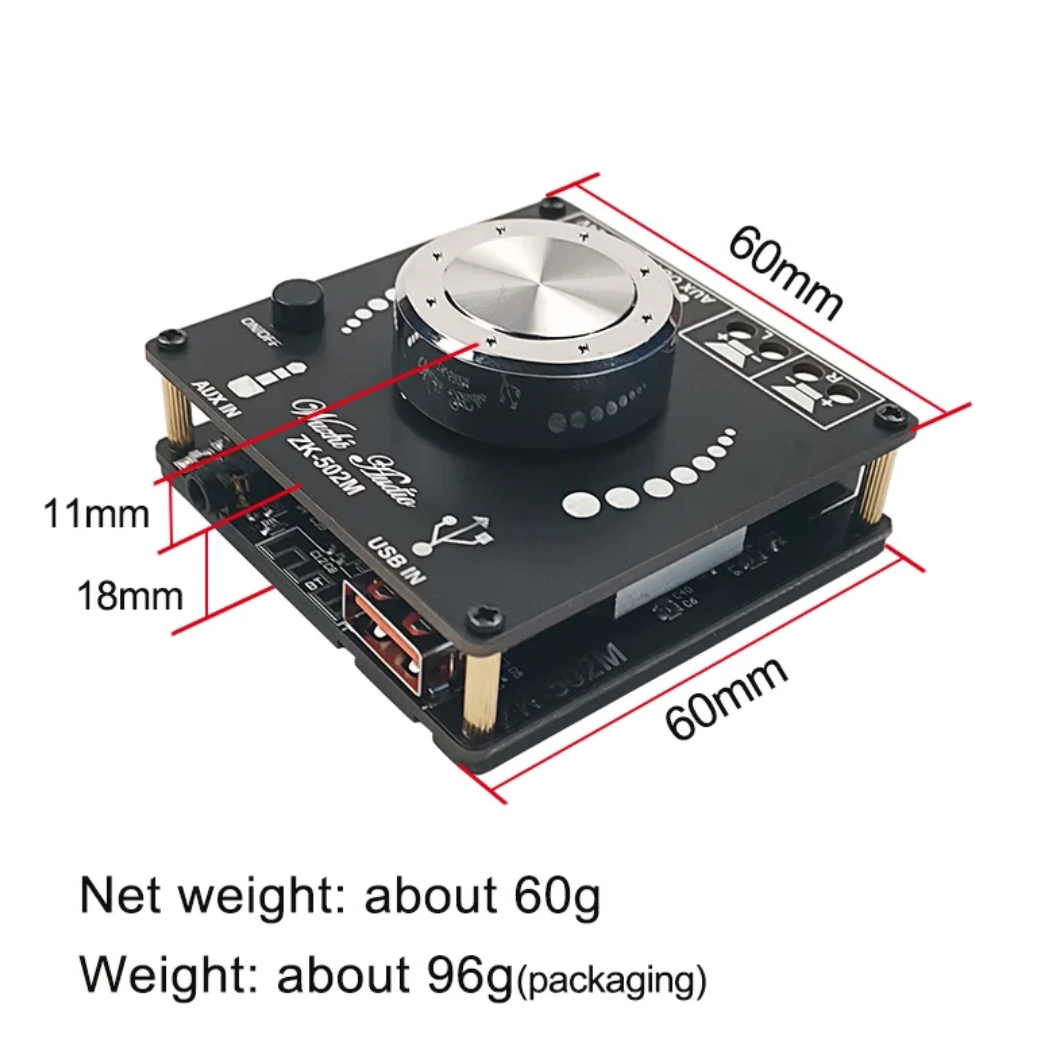 Picture of ZK-502M MINI Bluetooth 5.0 Power Audio Amplifier board 50WX2 Stereo AMP Amplificador Home Theater AUX USB Black
