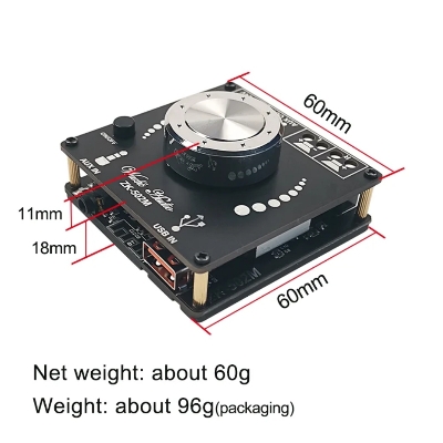 Picture of ZK-502M MINI Bluetooth 5.0 Power Audio Amplifier board 50WX2 Stereo AMP Amplificador Home Theater AUX USB Black