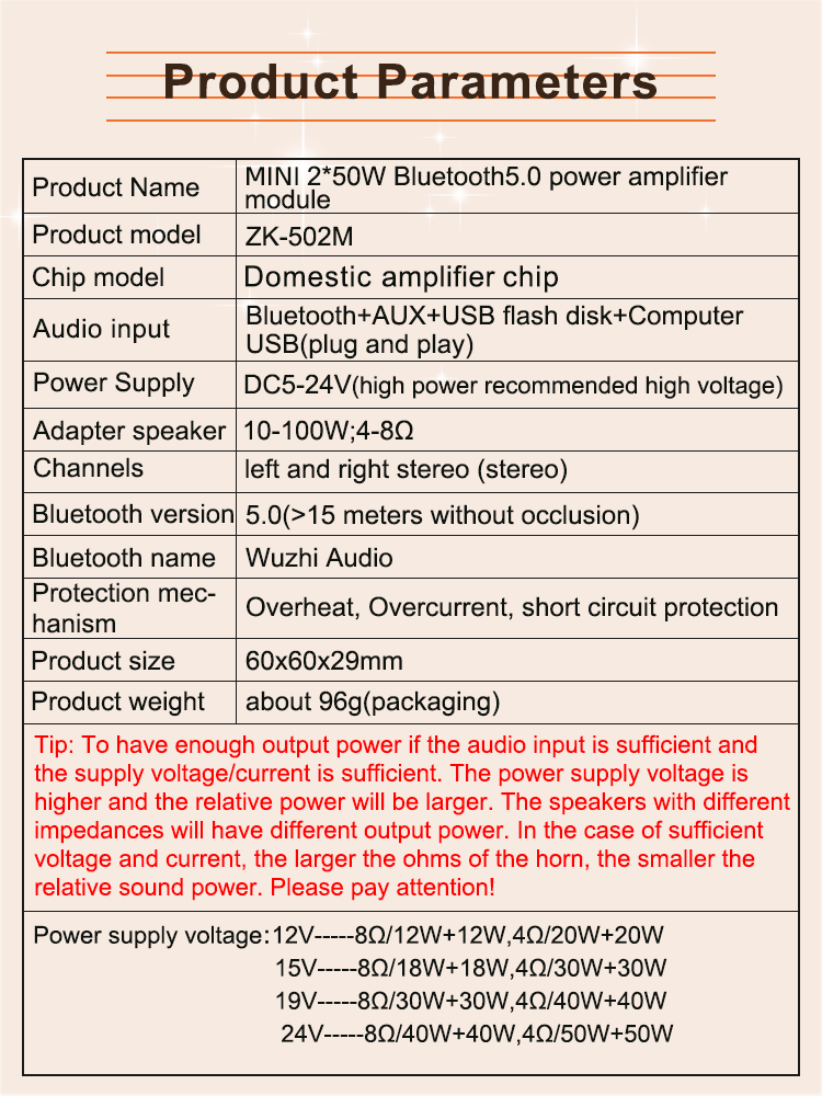 Picture of ZK-502M MINI Bluetooth 5.0 Power Audio Amplifier board 50WX2 Stereo AMP Amplificador Home Theater AUX USB Black